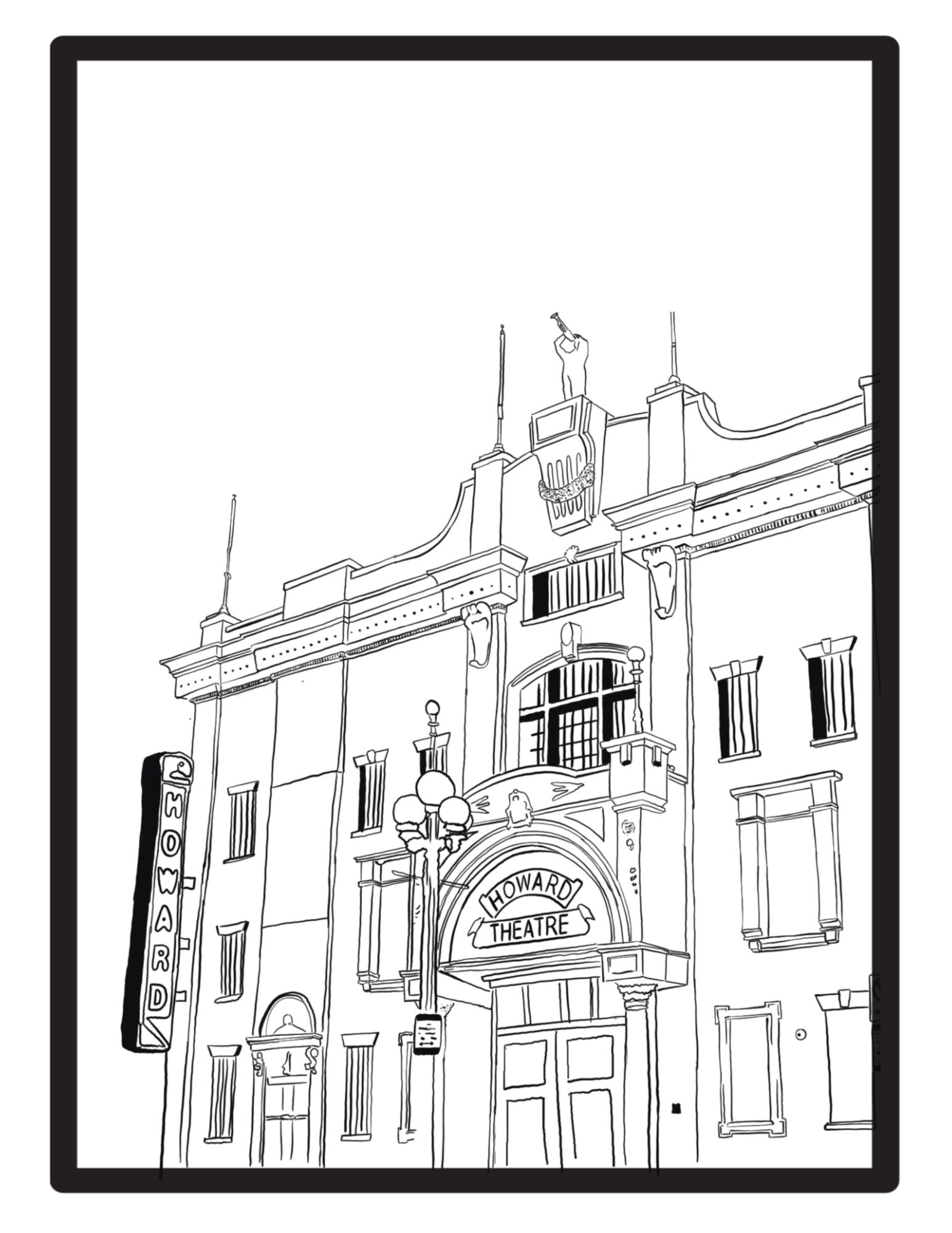 Howard Theatre line art illustration